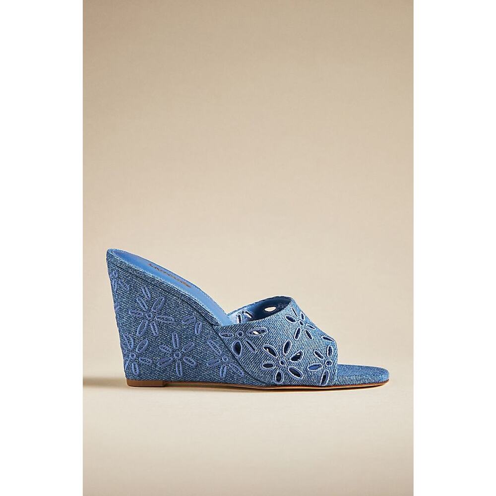 Larroud� 'Jackie' Blue Leather Wedge Sandals Size 6